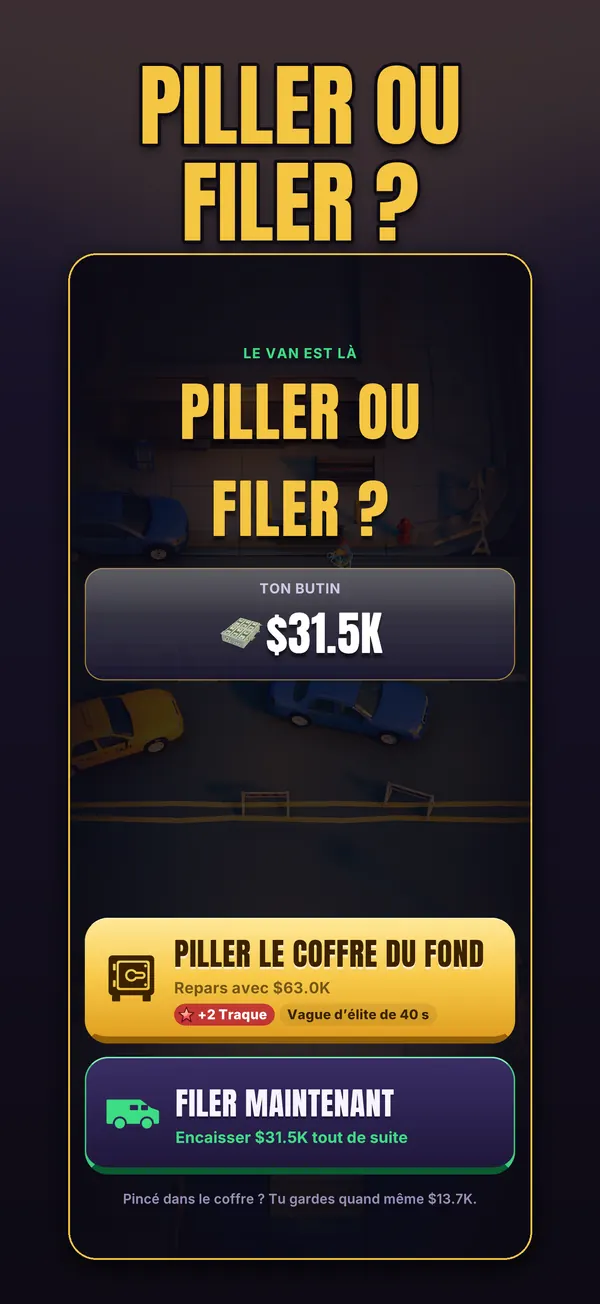 Piller ou filer ? Devant le fourgon : le coffre du fond ou partir tout de suite